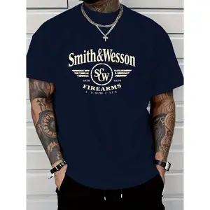 Smith&Wesson Black Friday Discount One Piece Set 180g Pure Cotton Men's Plus Size T-Shirt Creative Theme Print Halloween Christmas Party Outfit Trendy Fashion Versatile Business All Seasons Machine Washable Local Delivery