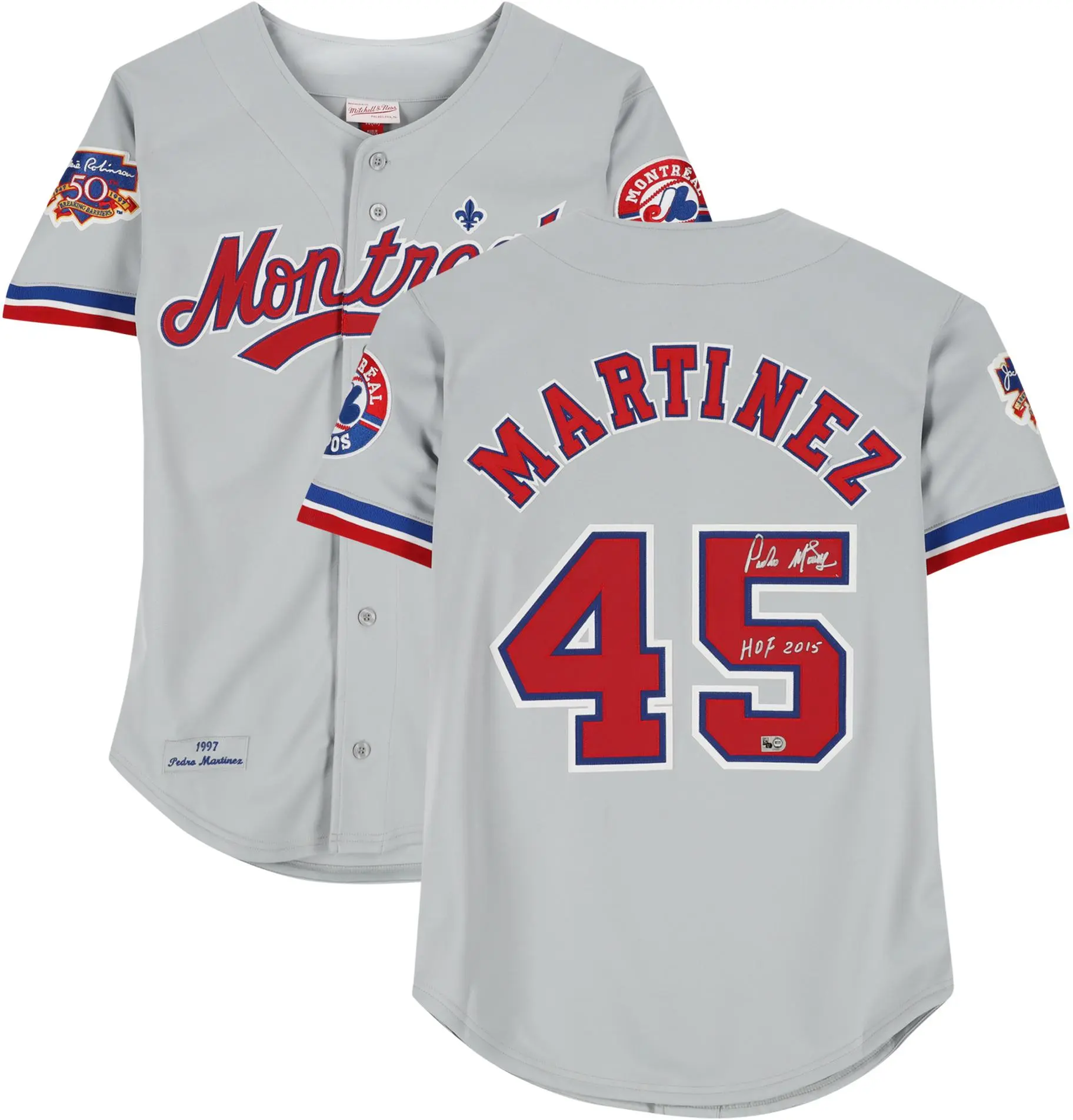 Pedro Martinez Montreal Expos Autographed Gray Mitchell & Ness Autographed Authentic Jersey with "HOF 15" Inscription - Fanatics Authentic Certified