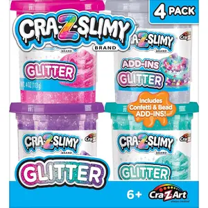 CRA-Z-Slimy 4 Pack Glitter Slime Set – Comes with 3 Colors of Pre-Made Glitter Slime and Glitter Add-Ins