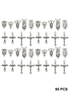 Vintage Silver Color Cross Charms, Jesus Mary Virgin Mary Pendant Beads, DIY Jewelry Making Supplies, Handmade Bracelet Necklace Accessories