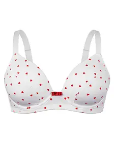 B2LOVER Plus Size Heart-Printed Bra Deep VNeck Sexy Underwire Bra with Push-Up Support Anti-Sagging Design Adjustable Straps Women's Lingerie Daily Womenswear Elastic Supportive Bra