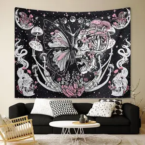 Butterfly Mushroom Wall Tapestry, 1 Count Home Decor Hanging Tapestry, Room Decor Aesthetic Wall Hanging Tapestry Sweet Furniture, Wall Art Decoration for Living Room Dorm Bedroom Decor