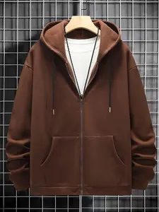 Men's Cross Print Pocket Drawstring Zip Up Hoodie, Regular Fit Casual Drop Shoulder Long Sleeve Hooded Outerwear, Men's Fall & Winter Clothes, Menswear