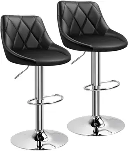 Bar Stool Set of 2 with Back PU Leather Height Adjustable Swivel Chair Pub Island Kitchen stools with footrest (Black)