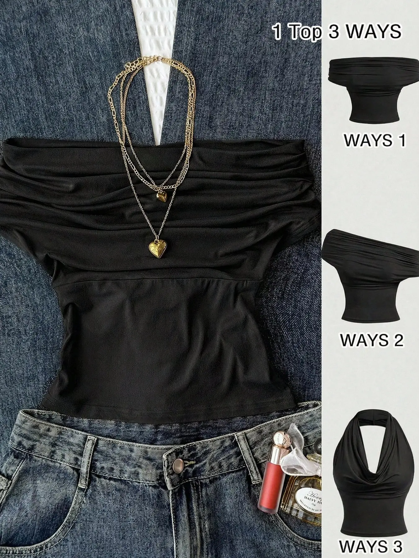 3 Ways to Wear! Convertible Halter/one-Shoulder Solid Color Slim Fit Short Top, Casual Sleeveless Tops, Halter Neck Cami, Versatile Fashionable Upper Garment for Daily Use, Everyday