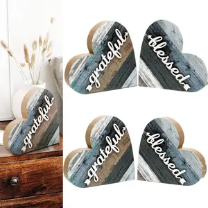 A Set of 4/2 Pcs Wooden Heart Shaped Wood Chips,Daisy Farmhouse Home Decor,Garden Sign for Living Room,Dining Room,Shelf & Mantel,Ideal  Halloween Christmas Ornaments,Tools & Hardware