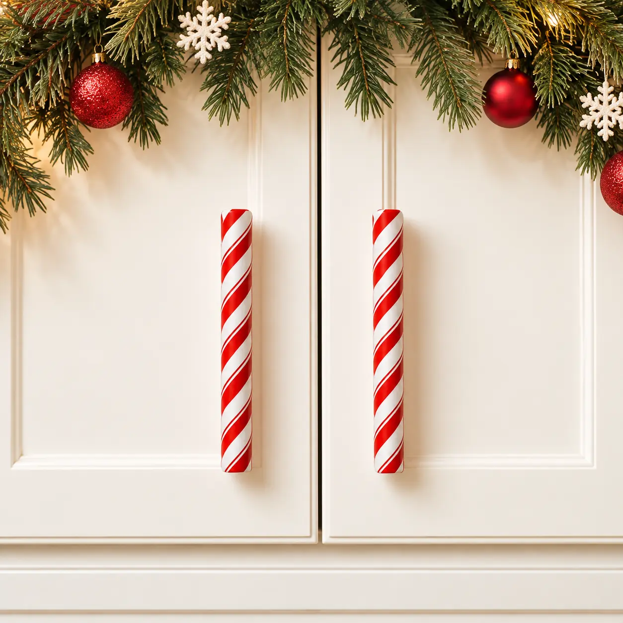 Christmas Cabinet Handle Decorations, Red and White Peppermint Candy Cane Handle Covers, Slip-On Drawer Pull Ornaments for Kitchen, Bathroom & Home Holiday Decorating, Two Sizes Available
