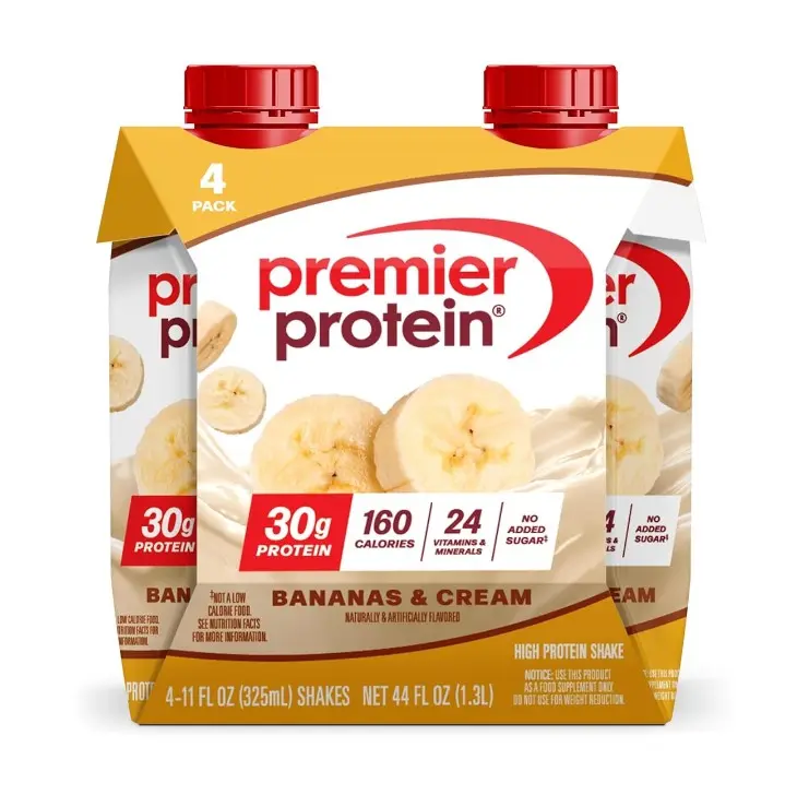 Premier Protein Shake, Bananas & Cream, 30g Protein, No Added Sugar, 24 Vitamins & Minerals to Support Immune Health, 11 fl oz, 4 Pack