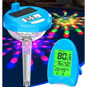 Wireless pool thermometer solarpowered dynamic led light show dual backlit display easy read 650ft wireless transmission floating pool water temperature gauge for pools spas