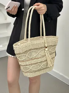 2026 New Boho Style Patchwork Straw Crossbody Bag, Large Capacity Shoulder Bag, Casual Beach Bag, Daily Shopping Bag, Vacation Basket Bag