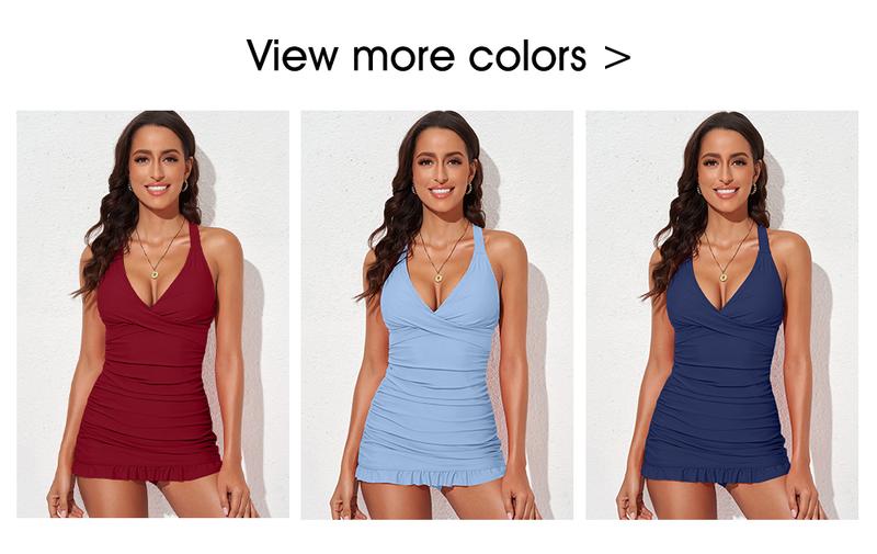 Aleumdr Women Retro Tankini Swimdress Bathing Suits Two Piece Tankini Tops with Bikini Bottoms Twist Swimwear Sport Swimming Clothing Beach Open Back Halter Tankiniswimwear Tankinisuit