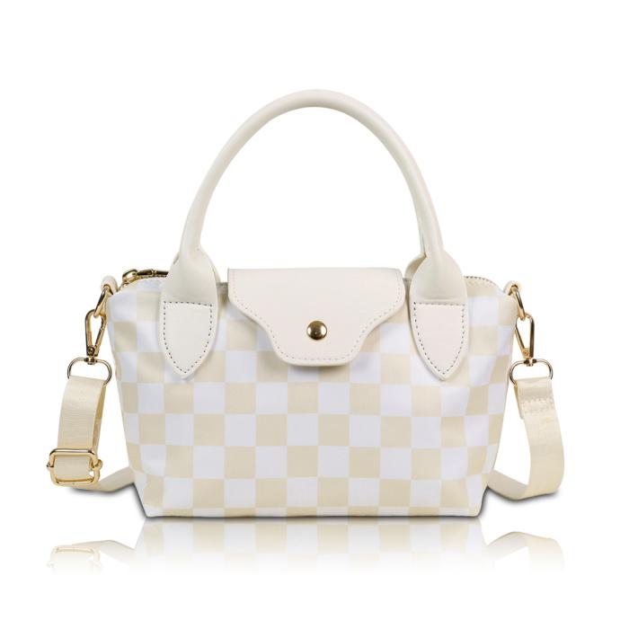 Fashionable Checkerboard Shoulder Bag – Minimalist Crossbody Purse with Detachable Strap & Smooth Zipper