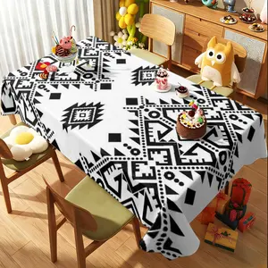 Bohemian Aztec Tribal Tablecloth, with Striking Black-and-white Geometric Patterns, Is Wrinkle-resistant and Durable, and Is Suitable for Bohemian Kitchens, Terraces and Leisure Parties To Create A Personalized Mix and Match Atmosphere.
