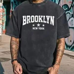 Men's Brooklyn New York Pattern T-Shirt Vintage ed Street Style Loose Short Sleeve Tee Star & District Design Sof Ultra Comfy Tee