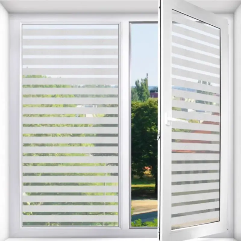 Striped Window Film Sticker, Non-Adhesive Privacy Film, Vinyl Glass Film, Sun Shade Film, Ideal for Home Kitchen & Office Windows, Window Privacy Films, Window Sun Blocker