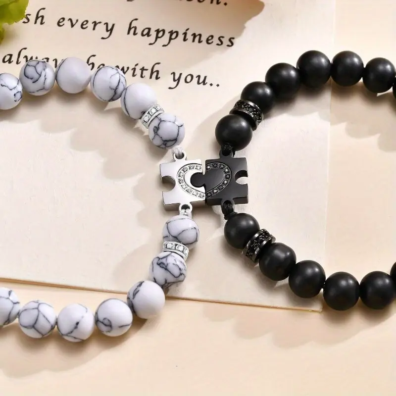 Matching Bracelets for Couples: Long Distance Relationship Gifts Puzzle Heart Stainless Steel Bracelets for Women Men His Hers Bracelets Set for Bf gf Husband Wife Friends Anniversary Promise GiftA Valentine's Day gift for my girlfriend.