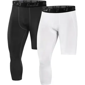 Men's 3/4 One Leg Compression Tights Single Leg Basketball Compression Pants Leggings Base Layer for Athletic