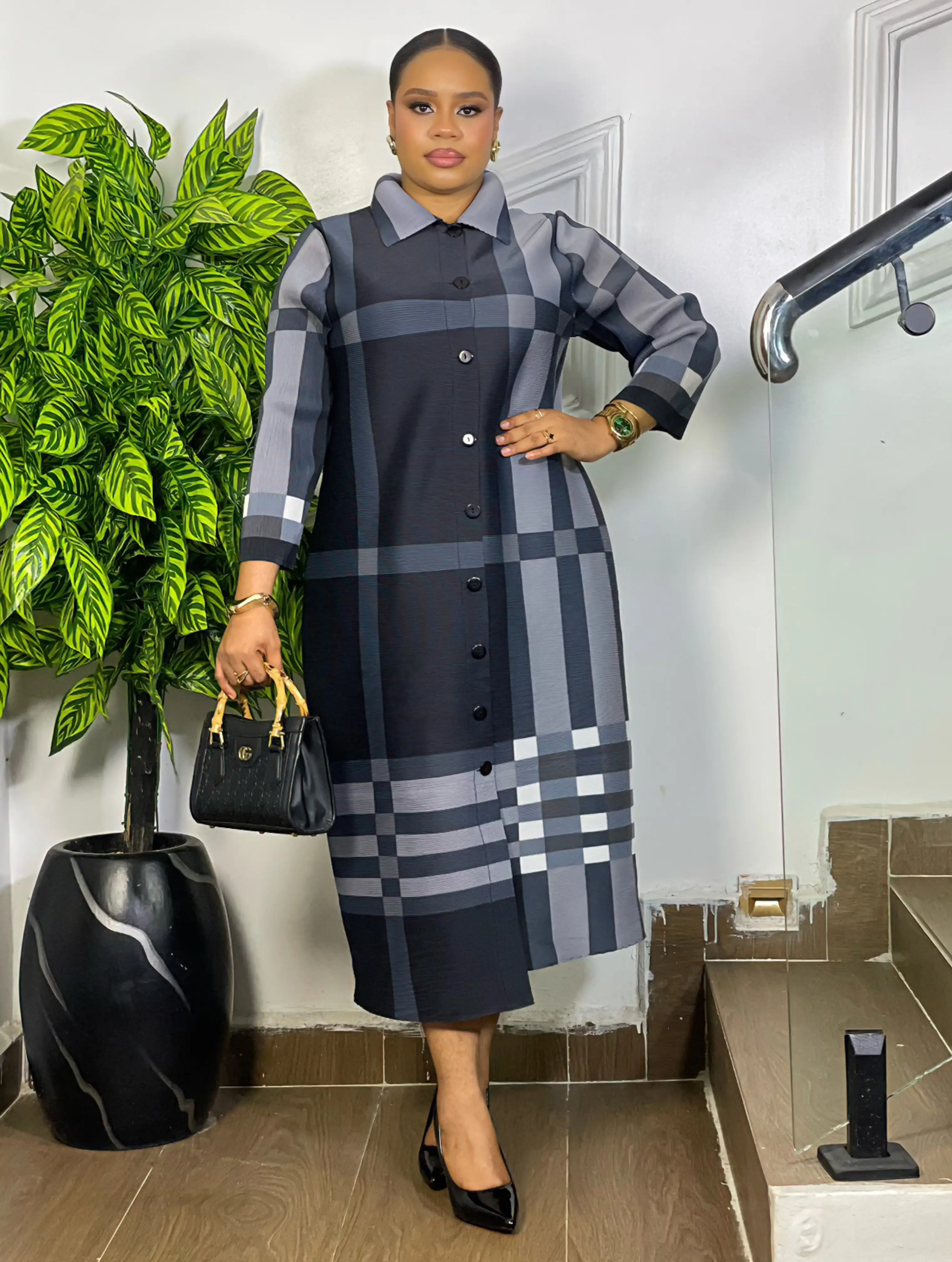WINDSOR PLAID DRESS (GRAY/BLACK)