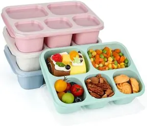 Bento Lunch Boxes - Reusable 5-Compartment Food Containers for Adults - Set of 4 Wheat - Maintains Freshness - Ideal for School Work & Travel Tableware