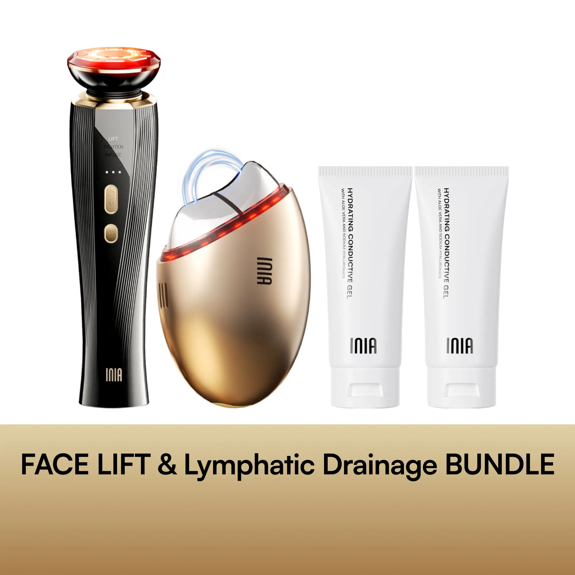 INIA GLACE & FLARE All-in-1 Face & Neck Sculpting Beauty Device Bundle - Lymphatic Drainage Products, Microcurrent Lifting, Serum Infusion, Red & Blue Light, Thermal & Cryo Therapy, Batteries, Plastic, Adult Selfcare, Buy 1 Get 4 Ideal Gift Set