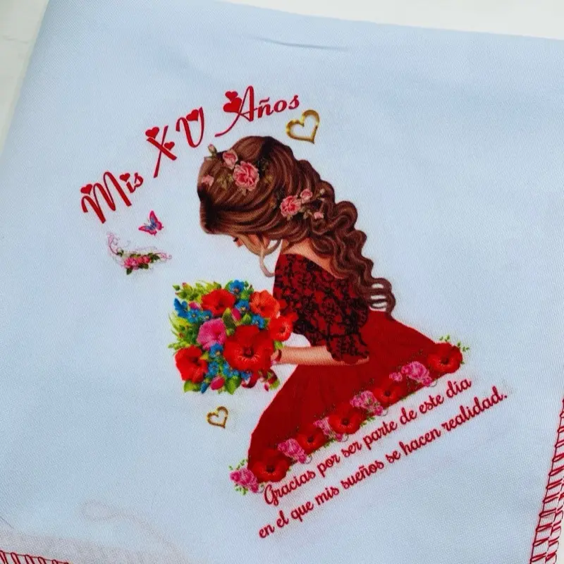 12-Piece Custom Design 100% Polyester Square Decorative Quinceanera Napkins - 10x10 in Tableware Favors for "Mis 15 Años" Party Decor, 12 Napkins Set, 12Pcs For Guests