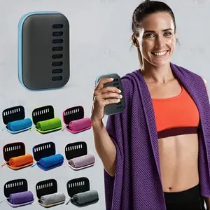 A Cooling Quick-Dry Sports Towel with an EVA Storage Box - Lightweight, Portable, Machine Washable, Suitable for Camping, Hiking, And Gym Use - Available Colors Quick Drying Towel