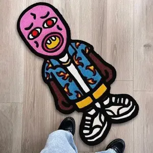 Cool Cartoon Character Mask Design Bedroom Rug, Cartoon Pattern Rug, Soft Comfortable Living Room Carpet, Easy Care Couch and Table Mat