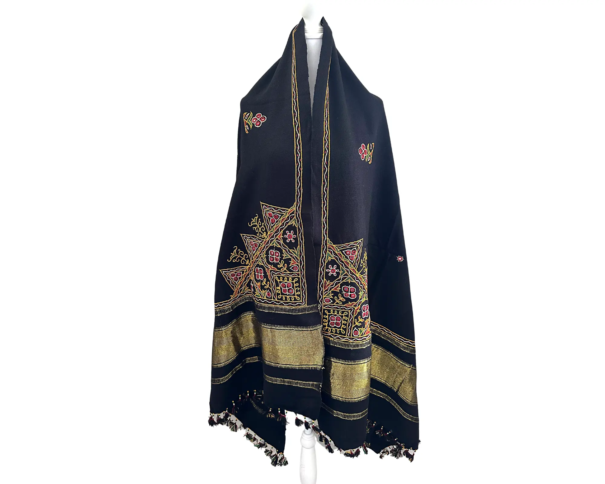 Hand Woven, Unique Kutchi Embroidery Mirror Work Shawl