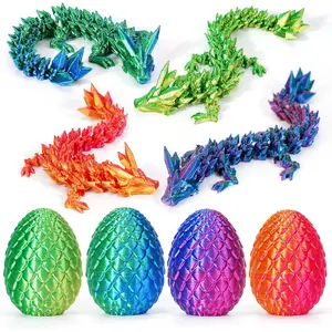 4Pcs 3D Printed Dragon Eggs with Dragon Inside Articulated Animals Cool Crystal 3D Print Dinosaur Dino Eggs for Boys Girls Home Decor