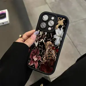 The Cheetah Lily floral pattern TPU Case for iPhone 17 Pro Max 16 16e 15 14 Plus 13 12 Mini 11 Air X XS Straight Edge Drop-Resistant Rugged Durable Cover Shell Valentine's Day Gift 2D printing