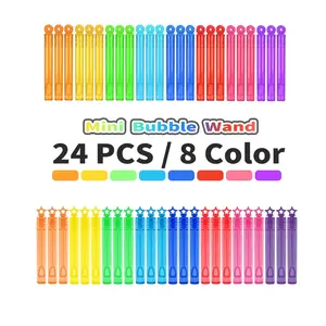 24pcs Rainbow Bubble Wands Set with Liquid Solution, Handheld Bubble Maker, Mini Bubbles Toys for Kids Party Favors, Classroom Gifts, Birthdays & Events