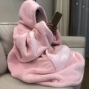 [Soft Wearable Hoodie Blanket] Double-sided Wearable Hoodie Blanket Pajamas - Comfortable Oversized Hooded Blanket with Kangaroo Pockets, Machine Washable - Soft, Christmas Gifts, Suitable for Office, Festival, New Year's Gift(Rai