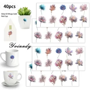 40Pcs/set Gorgeous Flowers Iron On Stickers For Cup Be Waterproof UV DTF Printable Vinyl Paper Fun Designs Durable Construction Long-Lasting Adhesion Must-Have For Craft Enthusiasts Cups Mugs Sticker Sold Only Sticker Not Cup