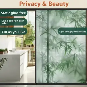 Bamboo Shadow Privacy Window Film, Adhesive-Free Static Window Film, Removable Kitchen Window Sticker, UV Protection Cuttable Window Decal