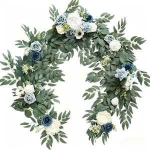 Forest Style Blue Tone Artificial Flower Arch, Outdoor Wedding Reception Decor, Fake Flowers for Event Decoration, Elegant Party Setup
