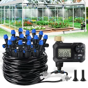 HIRALIY Greenhouse Mist Drip Irrigation Kit with Hose Timer, Quick Connector Automatic Garden Watering System with Sprinkler Timer, Sprinklers for Patio Lawn Greenhouse, Garden Accessories
