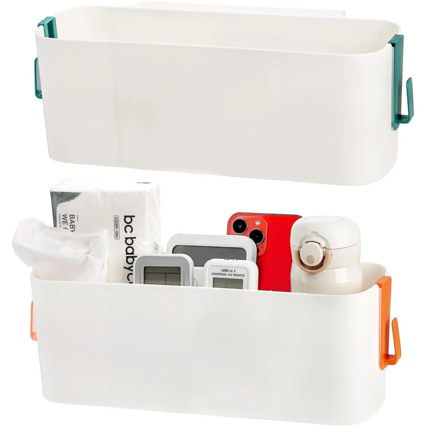 P-SBB039    2 Pack Bedside Caddy Organizer, Plastic Bunk Bed Shelf, Dorm Bedside Holder, Multi Storage Pocket Holder for Kids Loft Bed Rail Rv Bathroom College with Hook