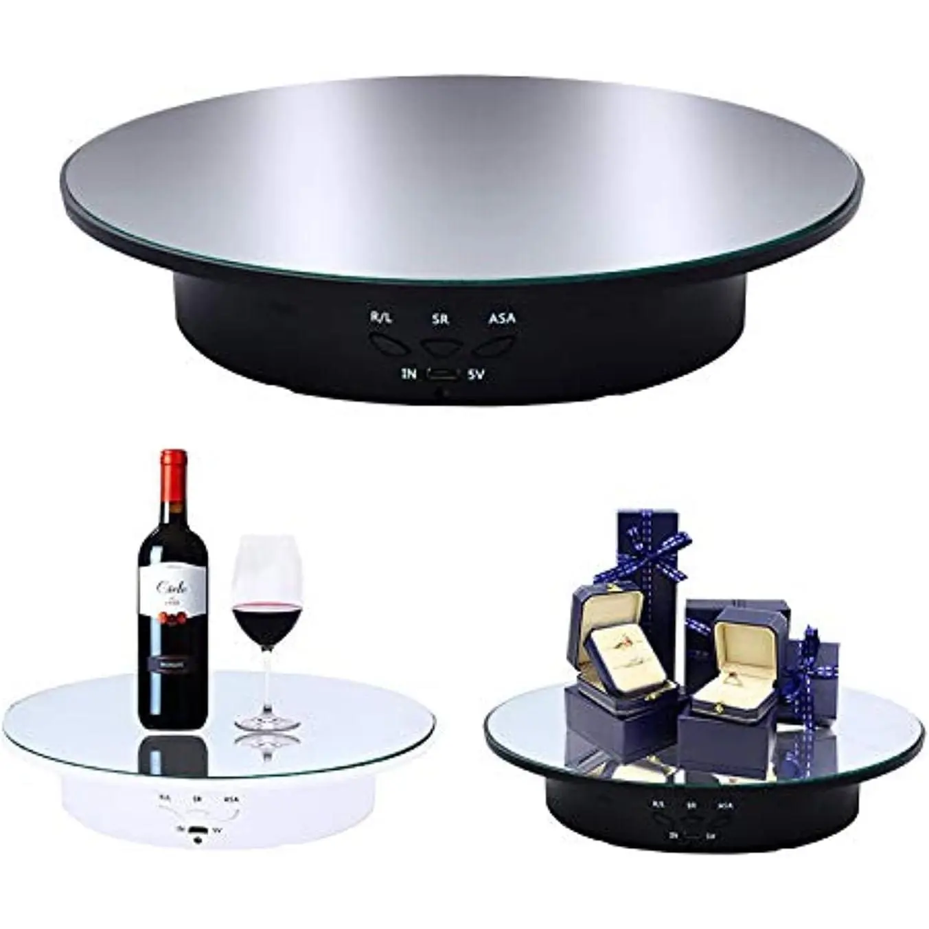 Motorized 360-Degree Swivel Racks & Displays (Round Home Organizer Storage Rack), 7.87in ABS, 8kg Load, Button Control, Wireless Rechargeable, USB-Cable, Outdoors/Collector Display/Exhibition Halls Use, Adjustable, Lightweight