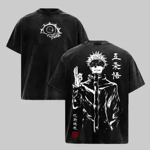 Gojo Satoru Tee Washed – Jujutsu Kaisen: Execution Shibuya Incident Compilation & Culling Game Prelude Vintage Oversized Heavy Cotton Anime Manga T-Shirt, Double Printed Retro Unisex Streetwear Graphic Top, Japanese Anime Merch for Sorcerer Fans
