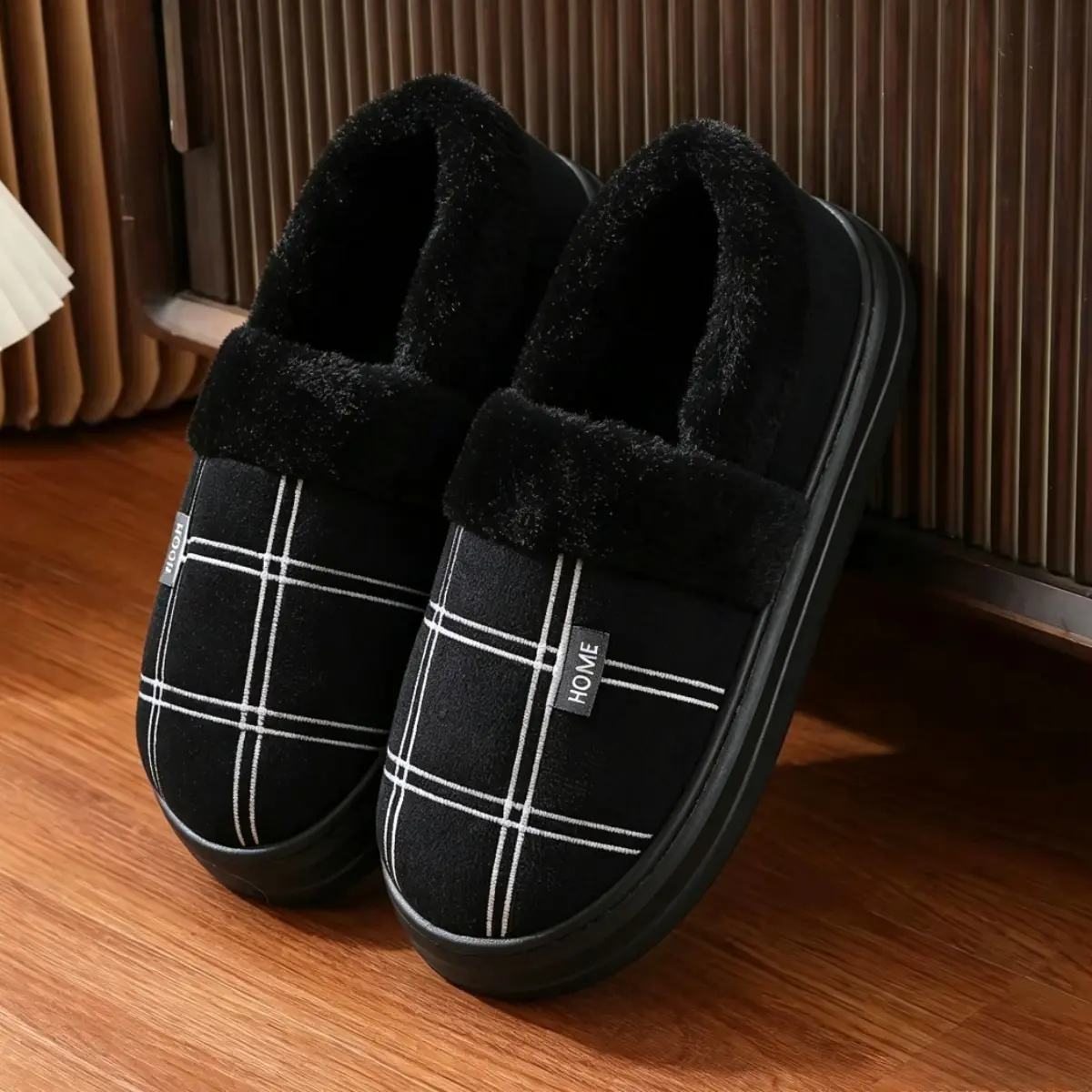 Mens Winter Slippers House Slippers Warm Fuzzy Non Slip Big Size Plush Indoor Cozy Thick Sole Closed Back Slippers For Men Large Size