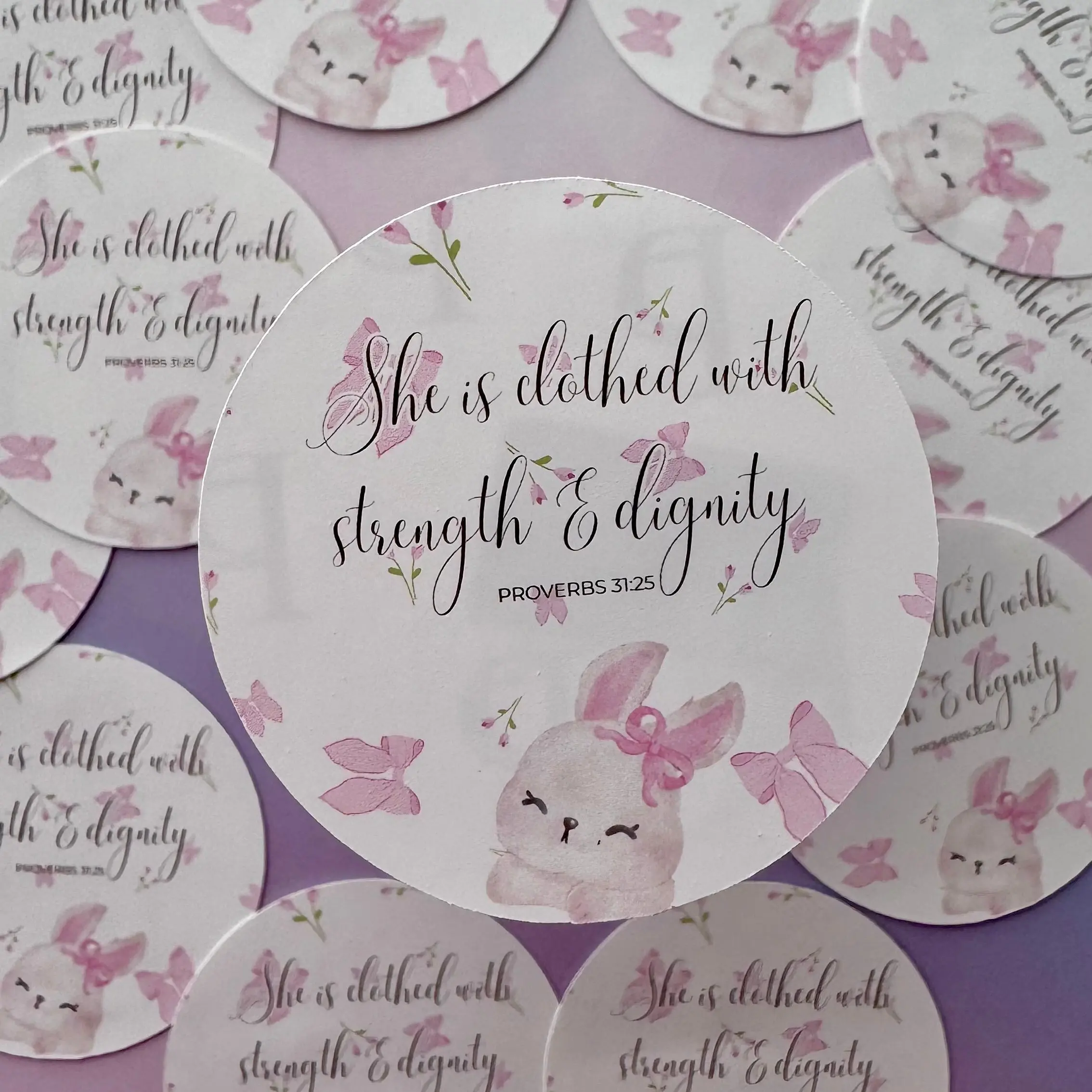 Proverbs 31:25 Bunny Christian Sticker