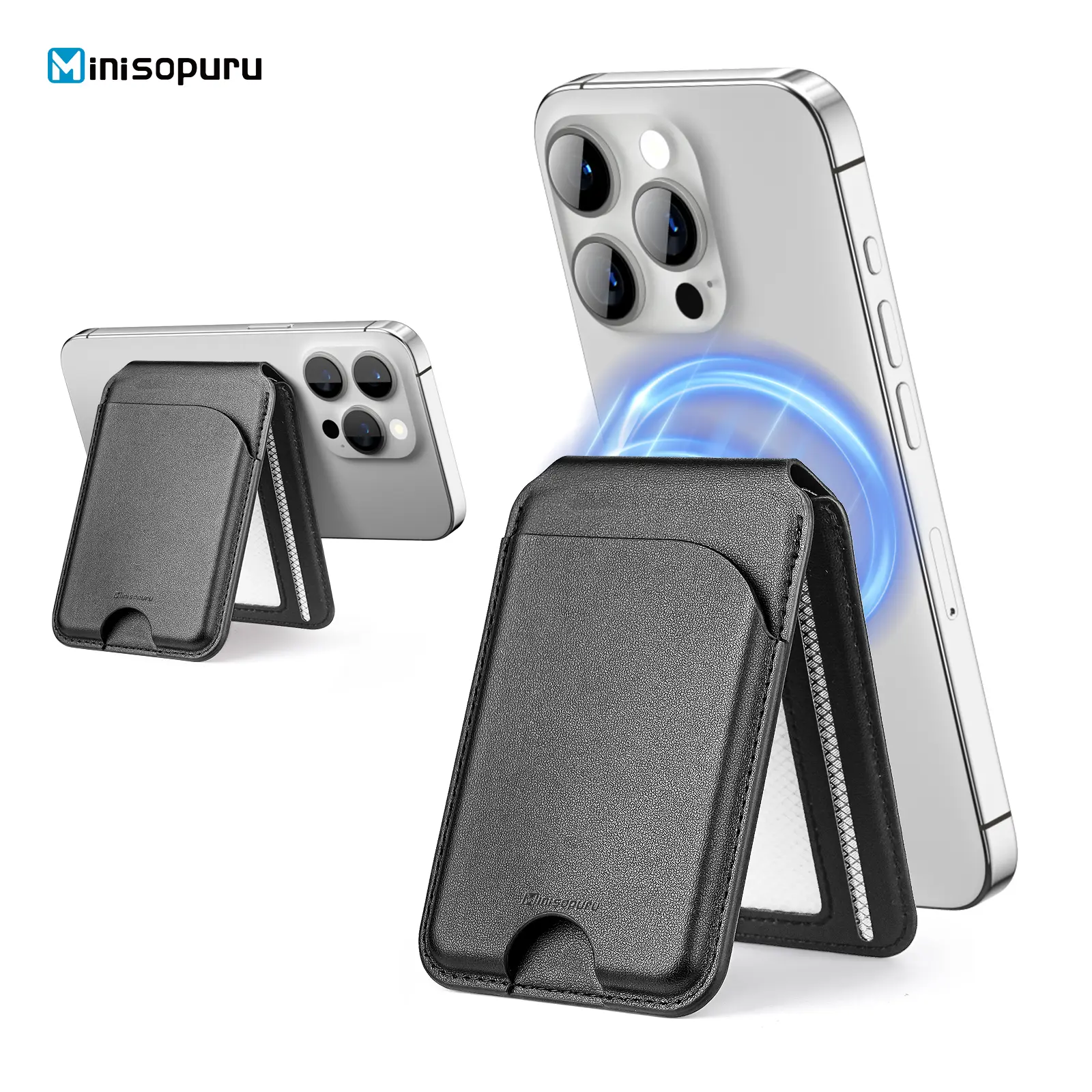 Minisopuru MagSafe Wallet with Adjustable Stand Compatible with Magnetic Wallet for Phone Leather Magsafe Card Holder for iPhone 17/16/15/14/13/12 series Only supports products with MagSafe. Strong Magnetic&3 Card  Case.