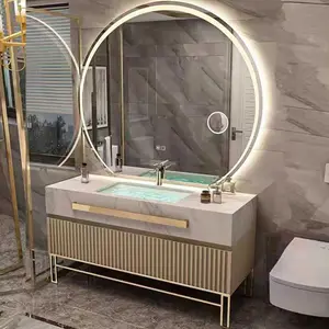 GruiGevi Free Standing Bathroom Vanity with Sink, Single Sink Bathroom Vanity with LED Mirror Set, Solid Wood Vanity with Drawer Storage