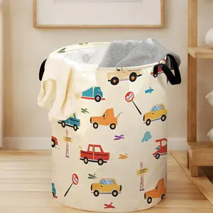 Cartoon Car Printed Laundry Basket Organizer with Handles, Durable Folding Hamper, Large Capacity for Clothes and Toy Storage