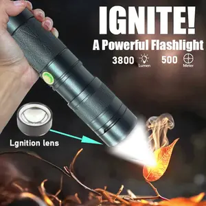 Light it up! A 1-piece rechargeable tactical LED flashlight with Fresnel lens focusing ignition, ultra-bright 3800 lumens, 500-meter illumination range, supports USB charging, suitable for emergency charging of smartphones.