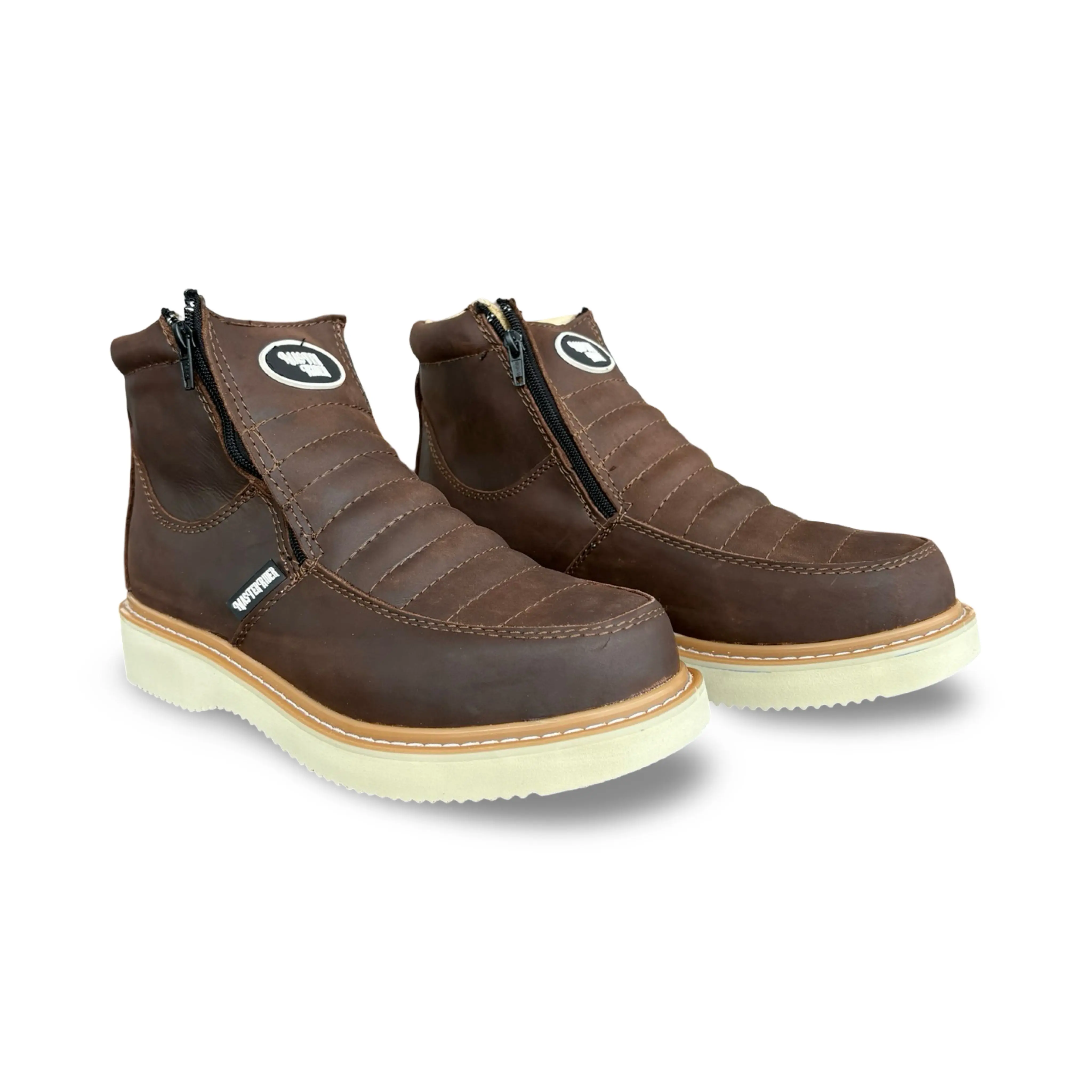Master Rider - Zapato Para Trabajo de Piel / Mil Rayas Cafe con Cierre / Leather Work Boots / Mil Rayas Dark Brown with Zipper