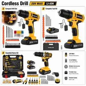 Cordless Brushless Impact Drill，Power Tool for Home Repairs & DIY Projects，136 pieces set, 1-battery set, 2-batteries set, 3 options available Drill High-Torque