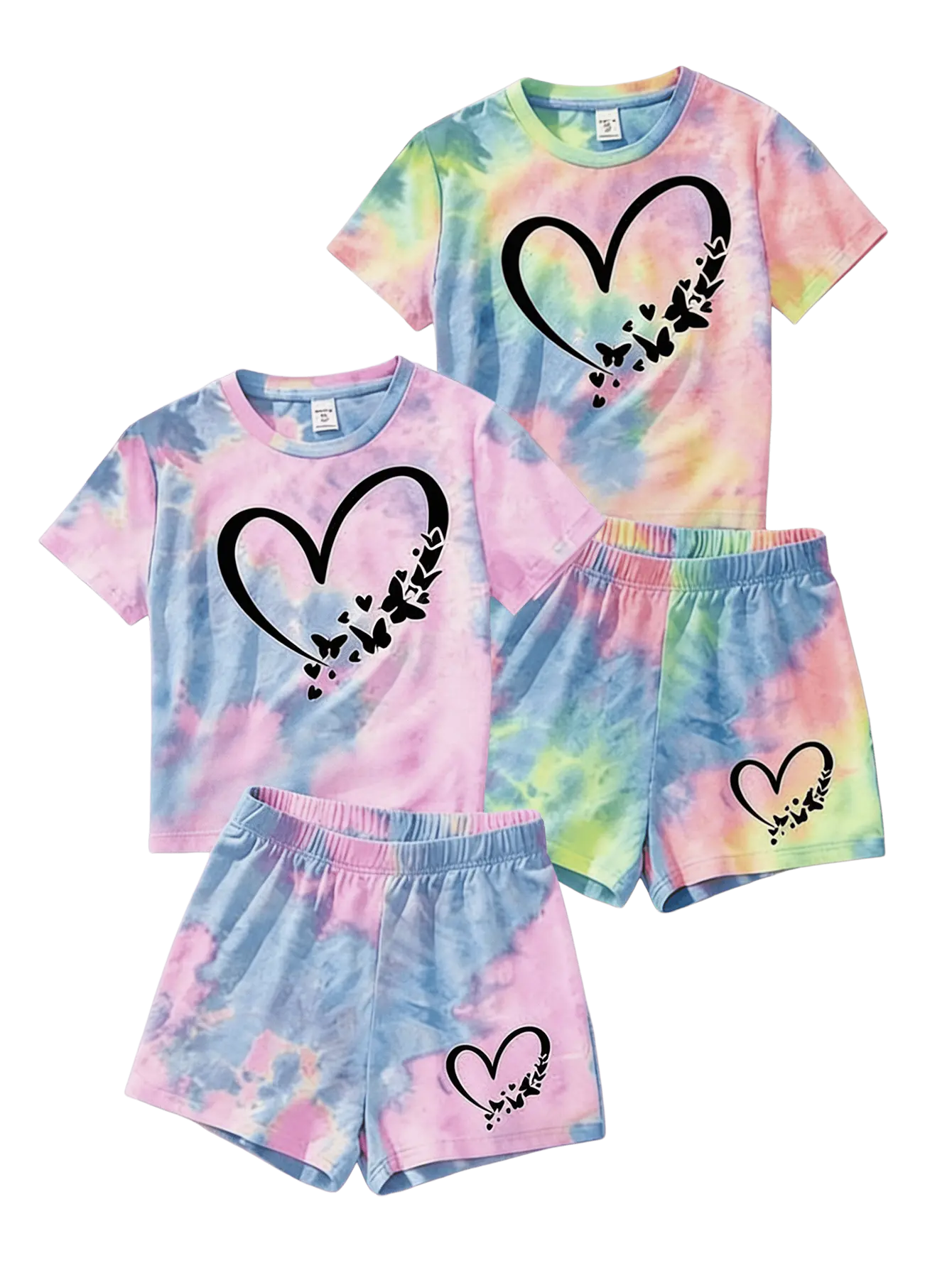 Girls 2-Piece Tie Dye Summer Set | Heart & Butterfly Graphic Tee + Matching Shorts | Trendy Kids Outfits Age 3-12 Years #SummerVibes Co Ord Set Casual Tees Set
