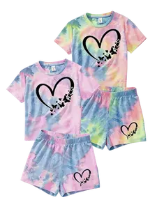 Girls 2-Piece Tie Dye Summer Set | Heart & Butterfly Graphic Tee + Matching Shorts | Trendy Kids Outfits Age 3-12 Years #SummerVibes