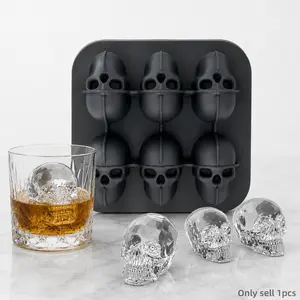 3D Skull Ice Cube Mold – Halloween Whiskey & Cocktail Tray, Reusable Silicone Skull Ice Cubes, Easy Release Mold for Drinks, Coffee, Kitchen, Party, Home Bar